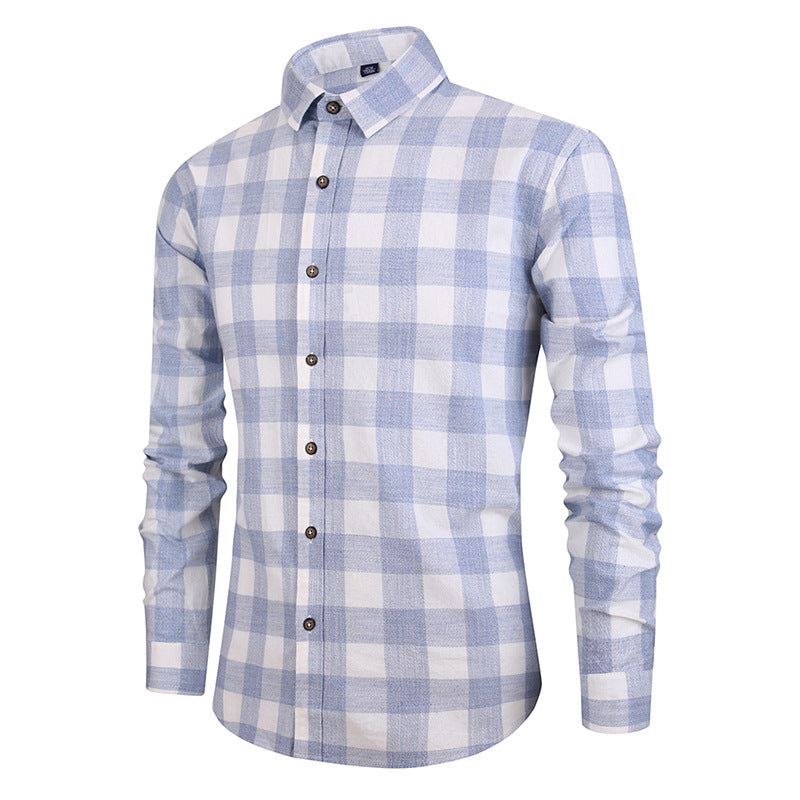 Men's cotton plaid shirt light grey slim fit