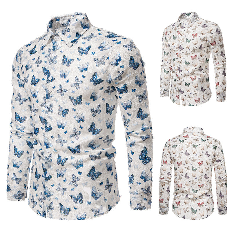 Men's Butterfly Tassel Design Shirt - Long Sleeve Loose Fit