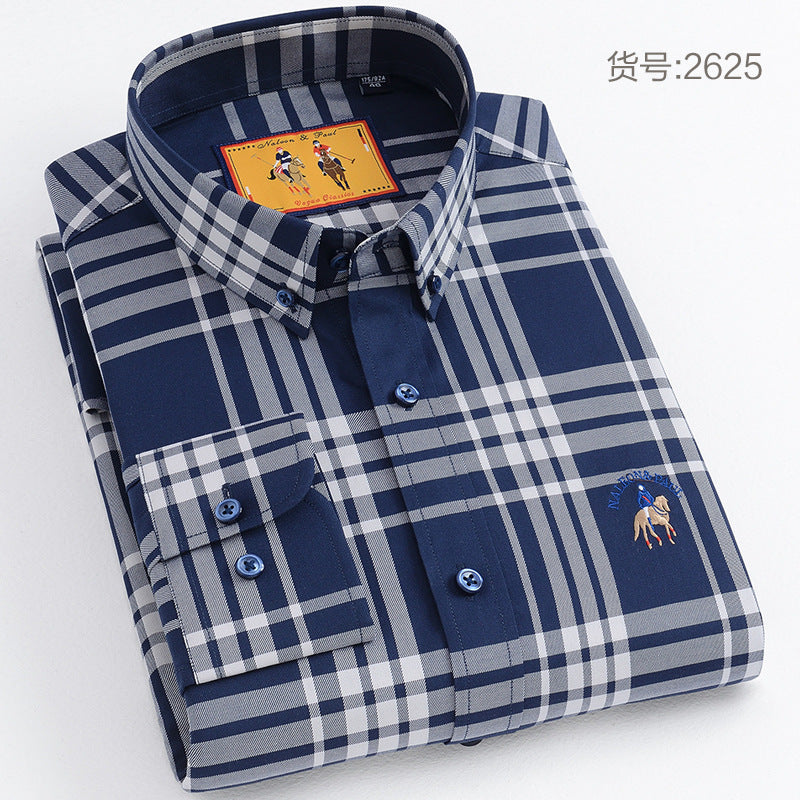 Men's Washed Cotton Plaid Long Sleeve Shirt - Classic Button Down