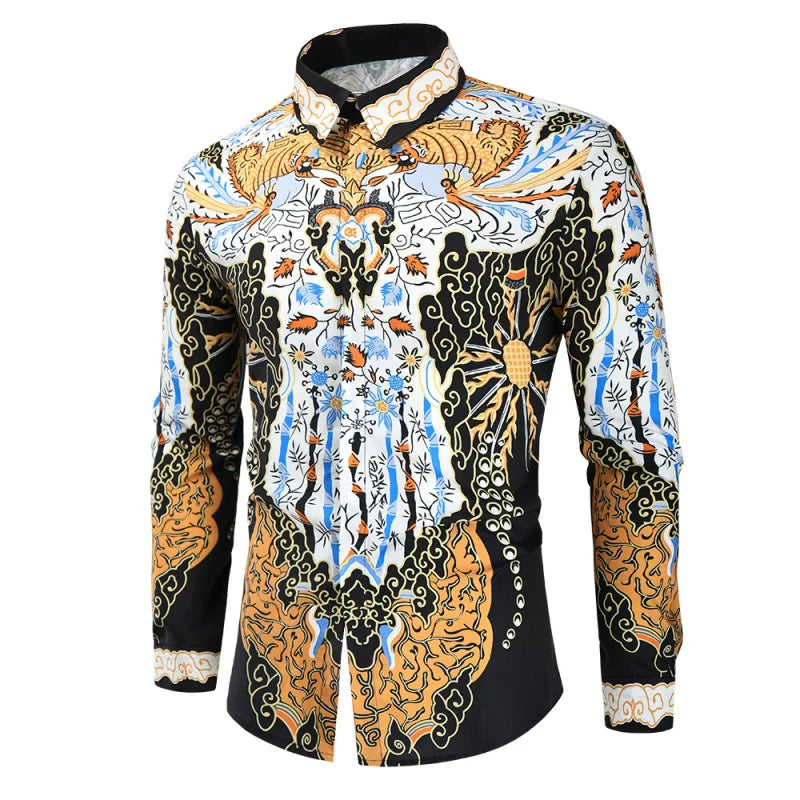 Men's Baroque Digital Print Shirt - Long Sleeve Palace Style