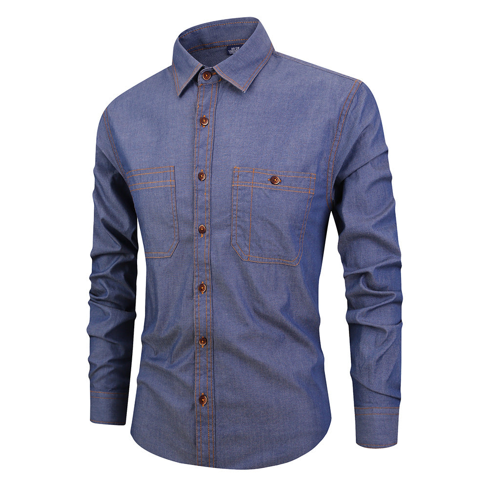 American style denim button down dark blue