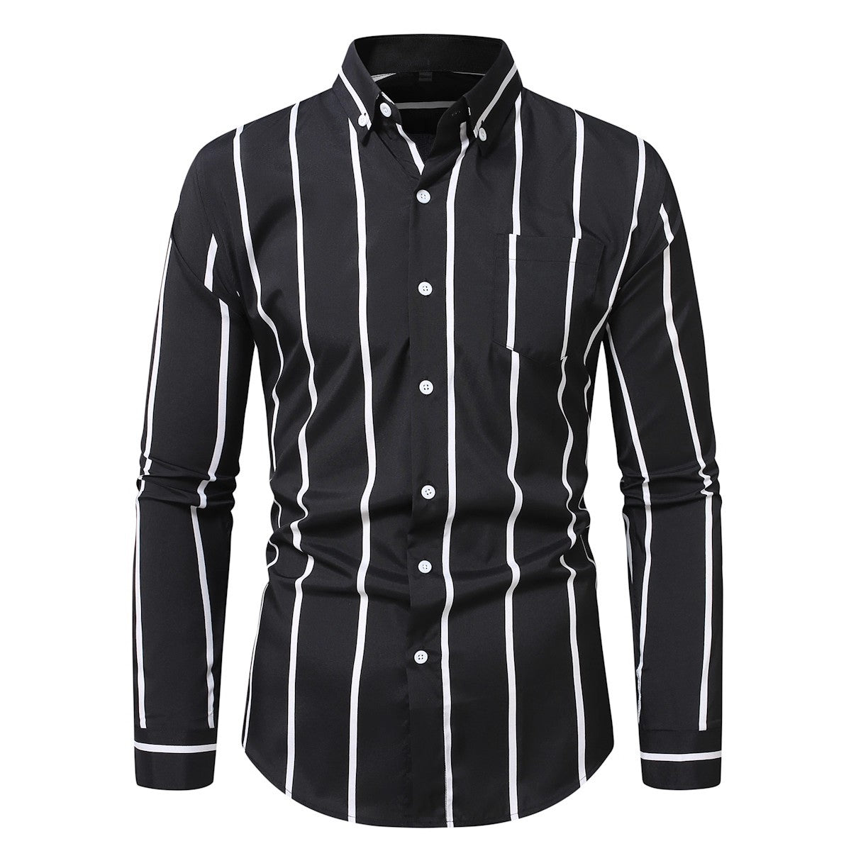 Men's Vertical Stripe Shirt - Long Sleeve Casual Plus Size