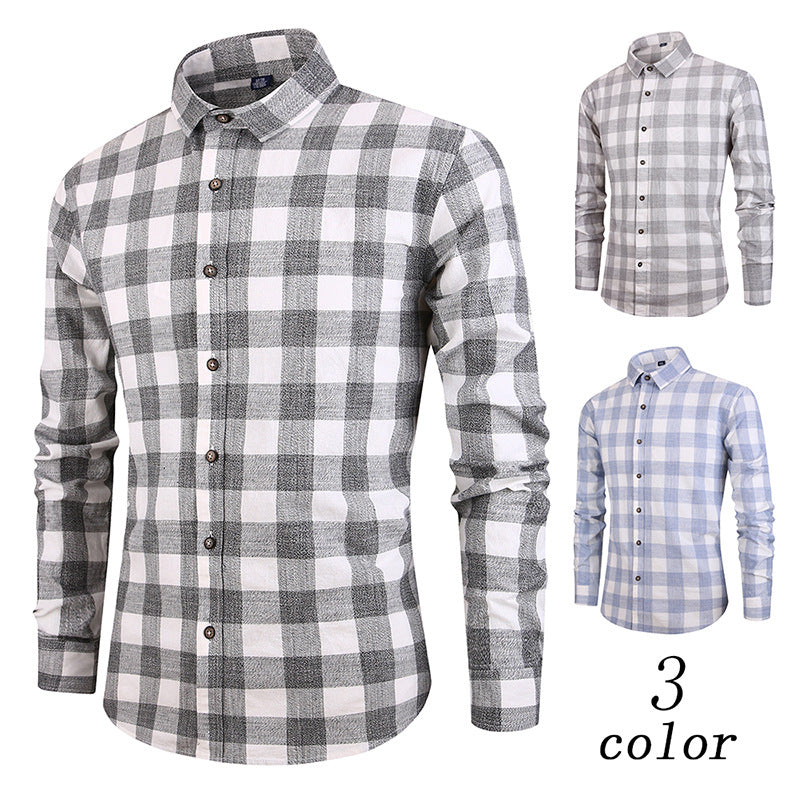 Men's Cotton Plaid Long Sleeve Shirt - Slim Fit Casual Dress Shirt