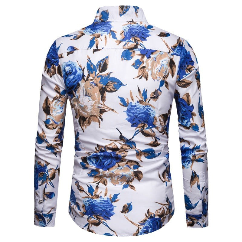 Men's Floral Print Shirt - Slim Fit Long Sleeve British Style Plus Size
