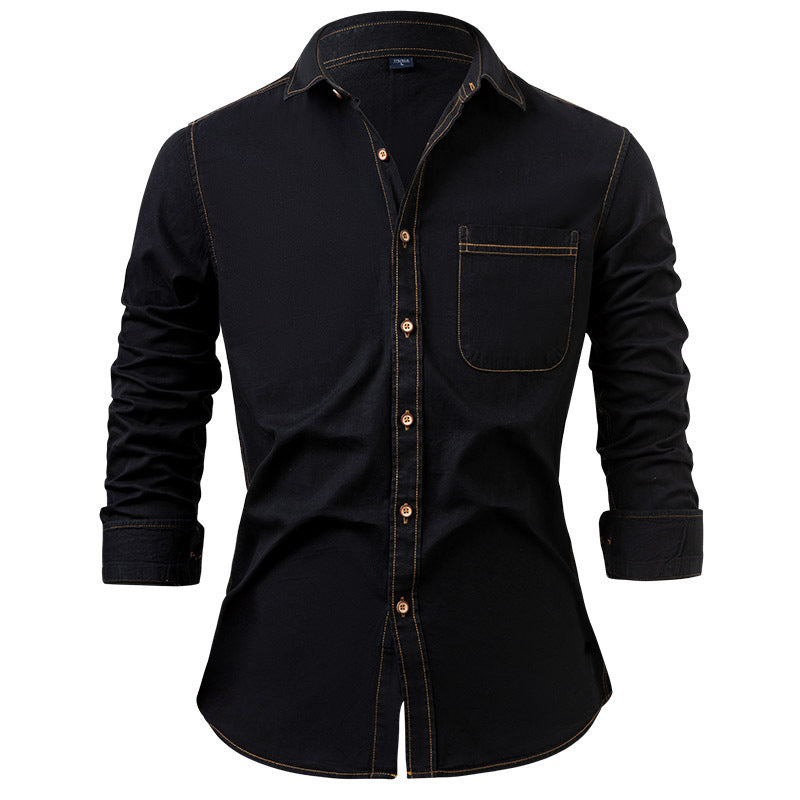Men's American Denim Shirt - Wrinkle-Free Cotton Long Sleeve Casual