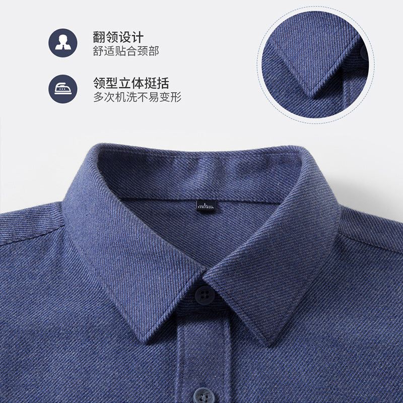 Wool Warm Men's Long Sleeve Shirt | Spring Autumn Business Casual Middle-Aged Commuter Dress Shirt