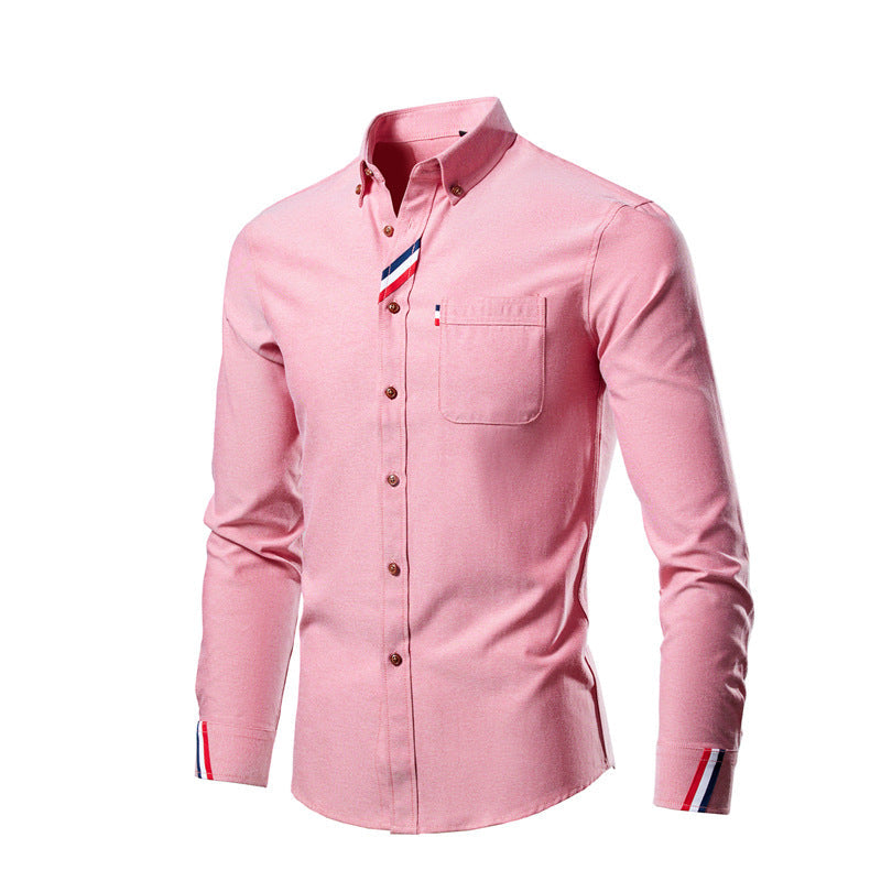 Men's Color Block Contrast Shirt - Slim Fit Long Sleeve Korean Style