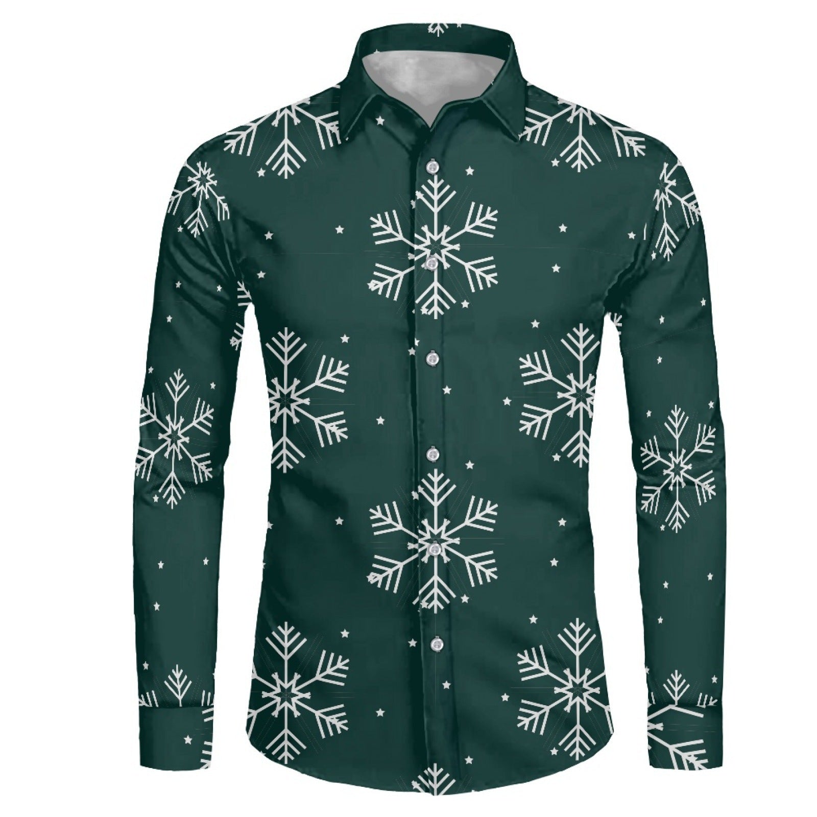 Men's Snowflake 3D Print Shirt - Long Sleeve Lapel Collar Plus Size
