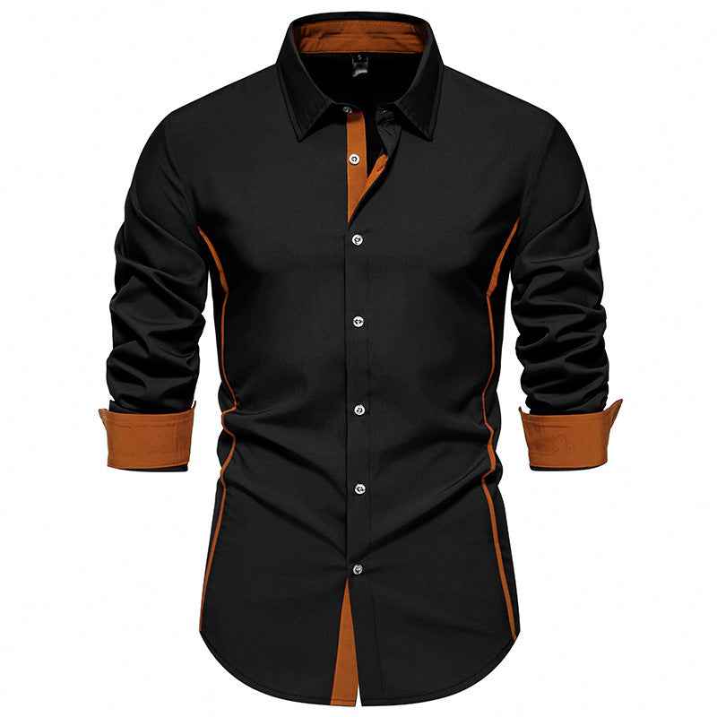Men's Color Block Triangle Collar Shirt - Long Sleeve Casual Fashion