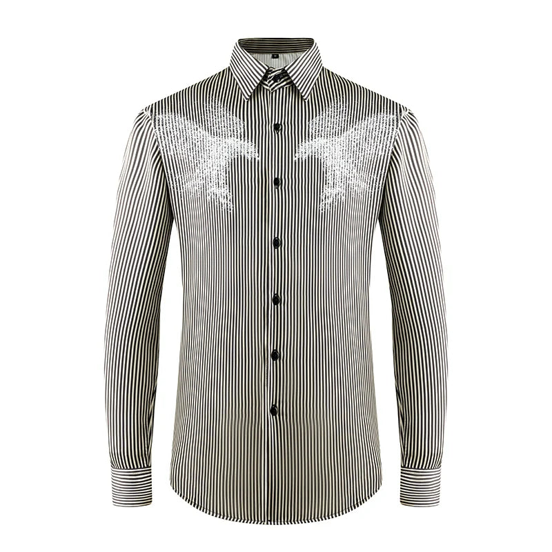 Men's Print Stretch Shirt - Iron-Free Long Sleeve Lapel Collar by Global Dress Shirts
