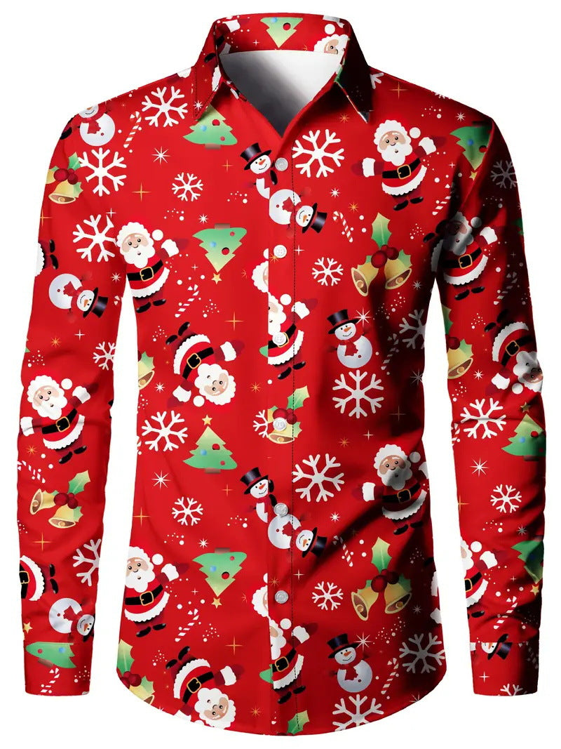 Men's Christmas 3D Digital Print Shirt - Long Sleeve Holiday Casual Shirt