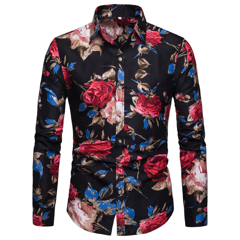 Men's Floral Print Shirt - Slim Fit Long Sleeve British Style Plus Size