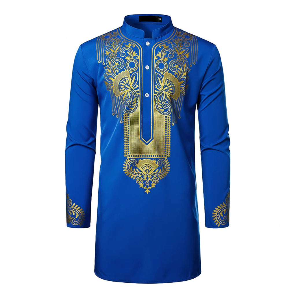 Men's African Totem Print Shirt - Long Sleeve Ethnic Pattern by Global Dress Shirts