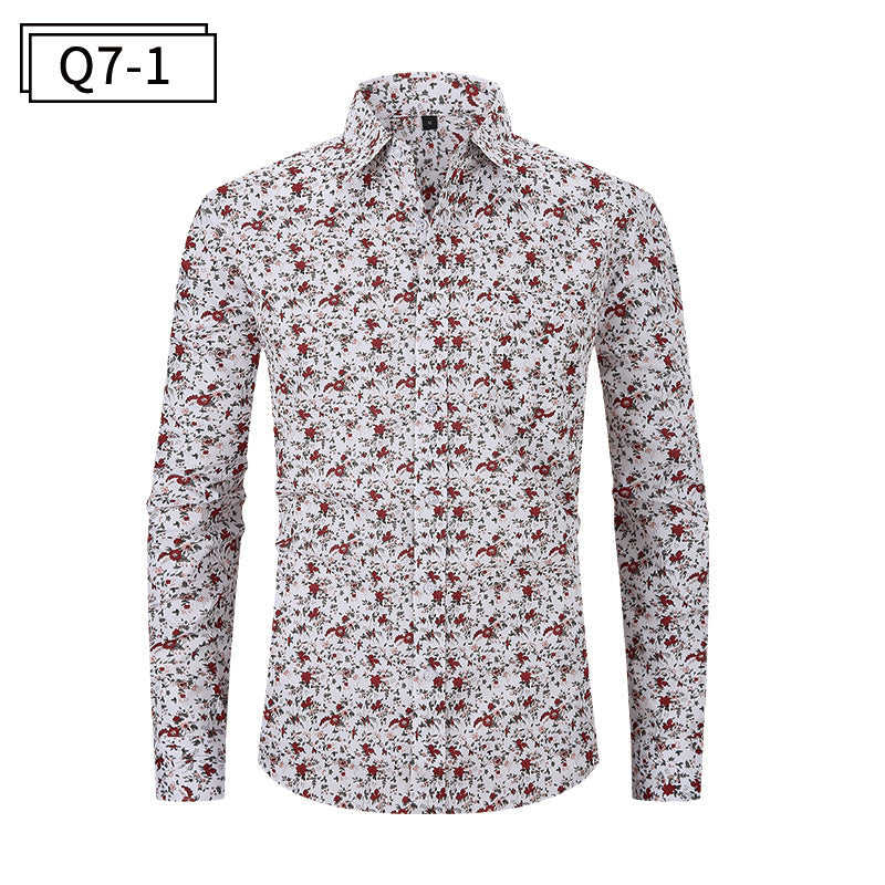Men's Print Lapel Collar Shirt - Long Sleeve Relaxed Fit Casual Shirt