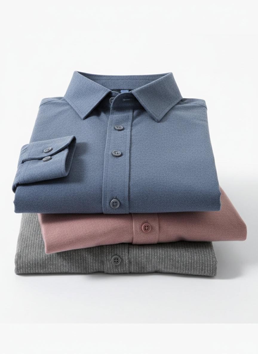 Wool + Cotton Blend 2025 Autumn Winter New Vertical Striped Long Sleeve Men's Shirt | Casual Thickened Dress Shirt