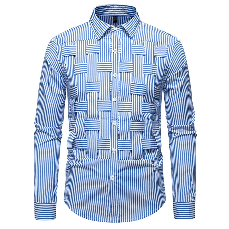 Men's Striped Woven Plaid Shirt - Long Sleeve Casual Designer Style