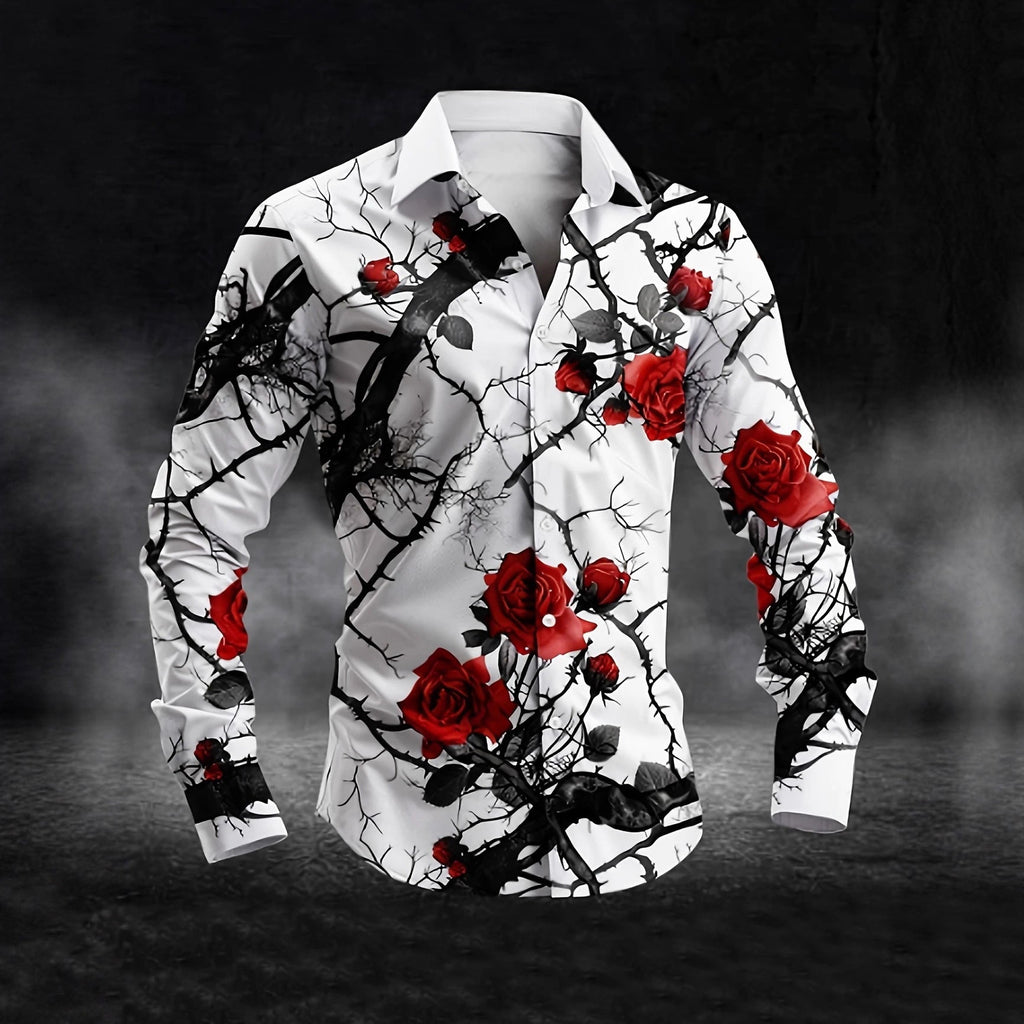 Men's Casual Lapel Collar Shirt - Long Sleeve Resort Style Shirt