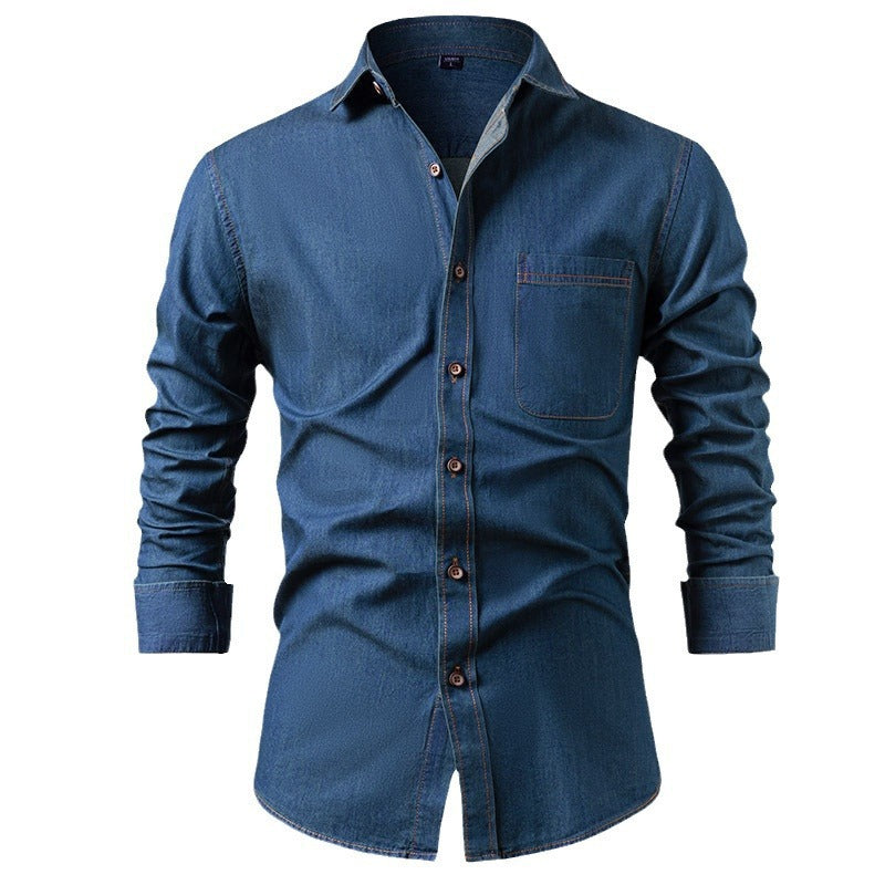 Cotton denim long sleeve shirt dark blue