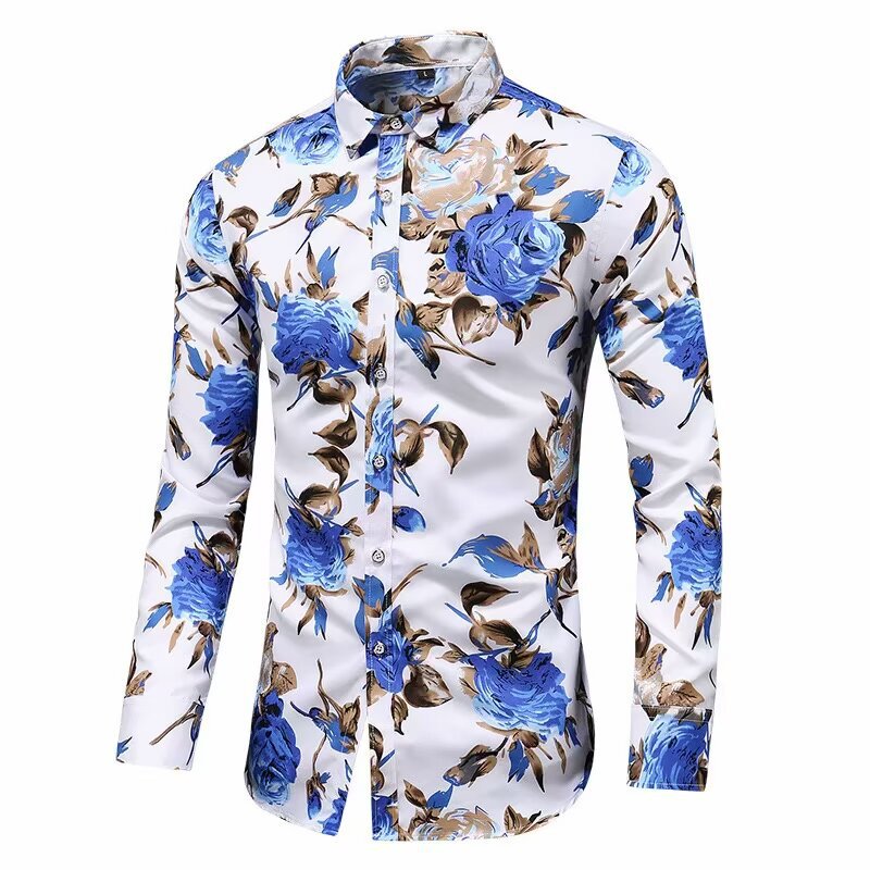 Men's Slim Fit Print Shirt - Long Sleeve Fashion Casual Shirt