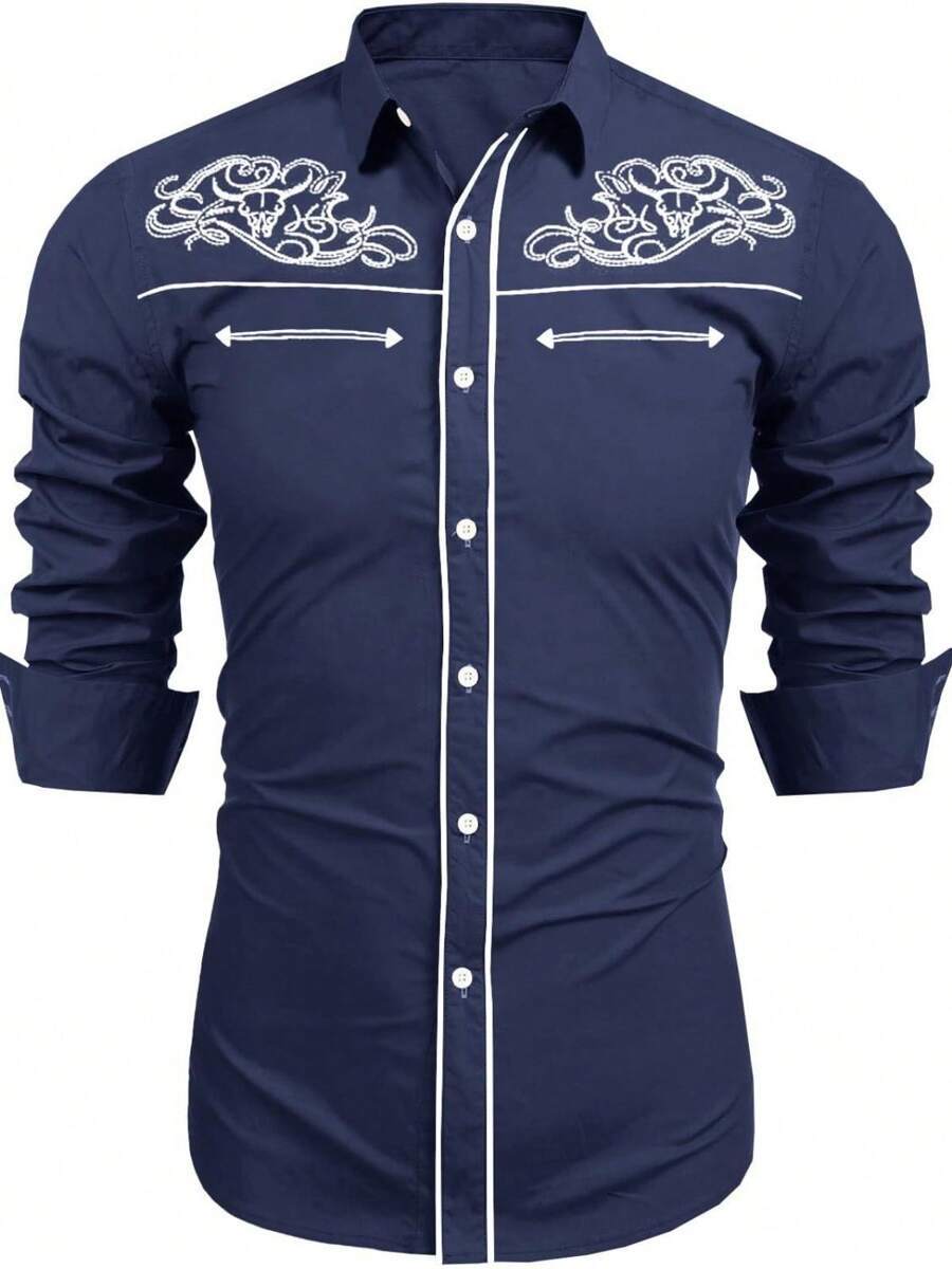 Men's Western Style Print Shirt - Long Sleeve Casual Shirt
