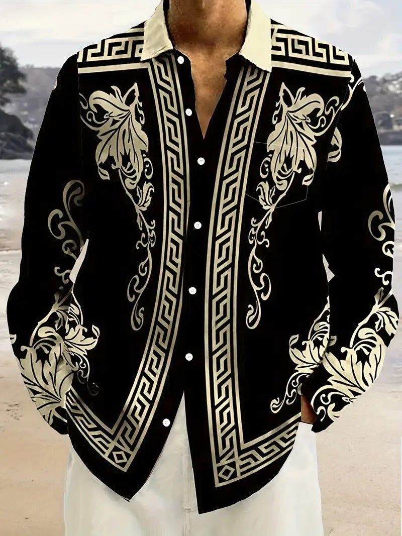Men's Color Block Print Shirt - Long Sleeve Casual Shirt 2025