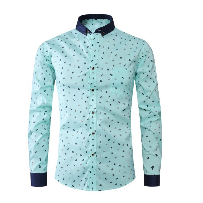 Men's Floral Print Patchwork Shirt - Long Sleeve Color Block Casual Shirt
