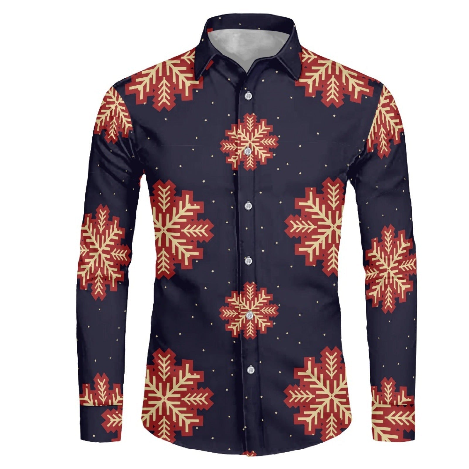 Men's Snowflake 3D Print Shirt - Long Sleeve Lapel Collar Plus Size