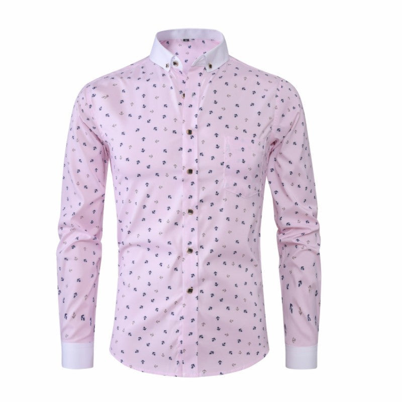 Men's Floral Print Patchwork Shirt - Long Sleeve Color Block Casual Shirt