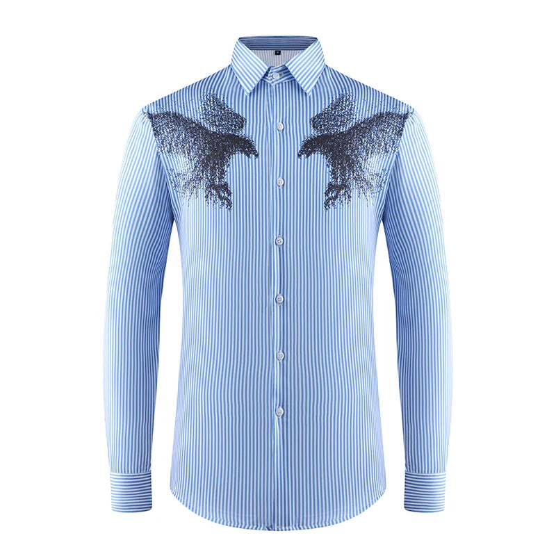 Men's Print Stretch Shirt - Iron-Free Long Sleeve Lapel Collar by Global Dress Shirts