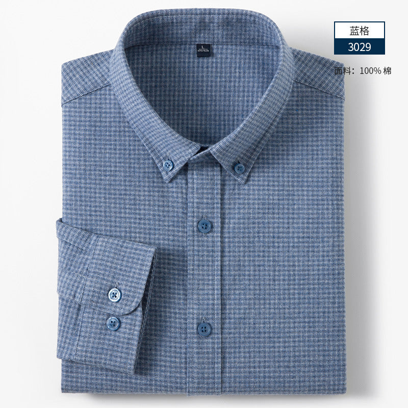 Men's Premium Cotton Brushed Plaid Shirt - Wrinkle-Free Long Sleeve