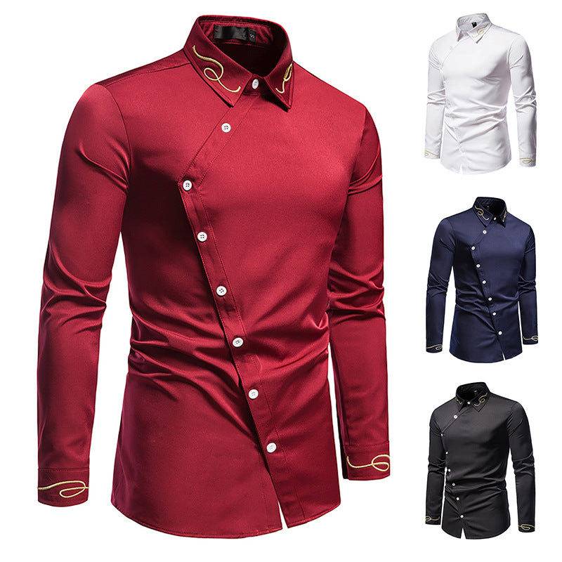 Men's Western Embroidered Shirt - Asymmetric Long Sleeve Cowboy Shirt