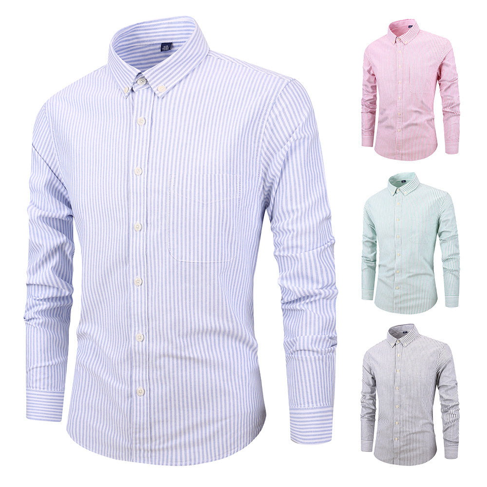 Men's Lightweight Striped Long Sleeve Shirt - Summer Casual Button Down