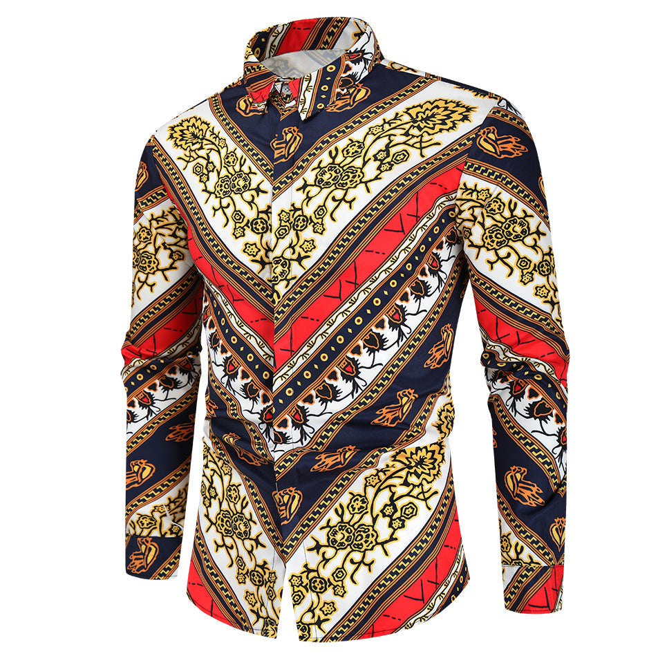 Men's 3D Digital Print Shirt - Long Sleeve Fashion Plus Size