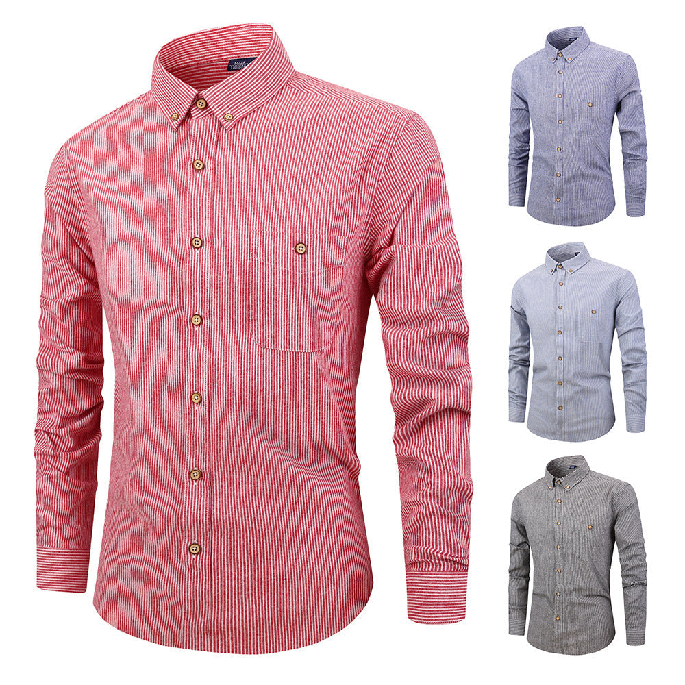 Men's Cotton Striped Long Sleeve Shirt - Slim Fit Casual Button Down