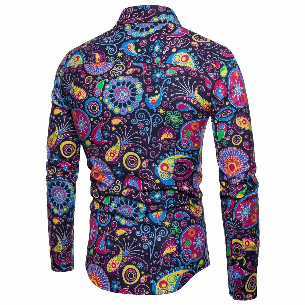 Men's Slim Fit Print Shirt - Long Sleeve Fashion Casual Shirt
