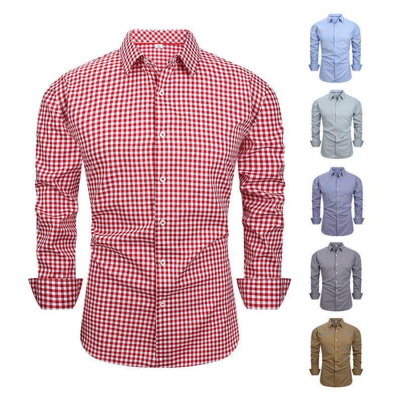 Men's Stretch Plaid Dress Shirt - Iron-Free Long Sleeve Business Casual