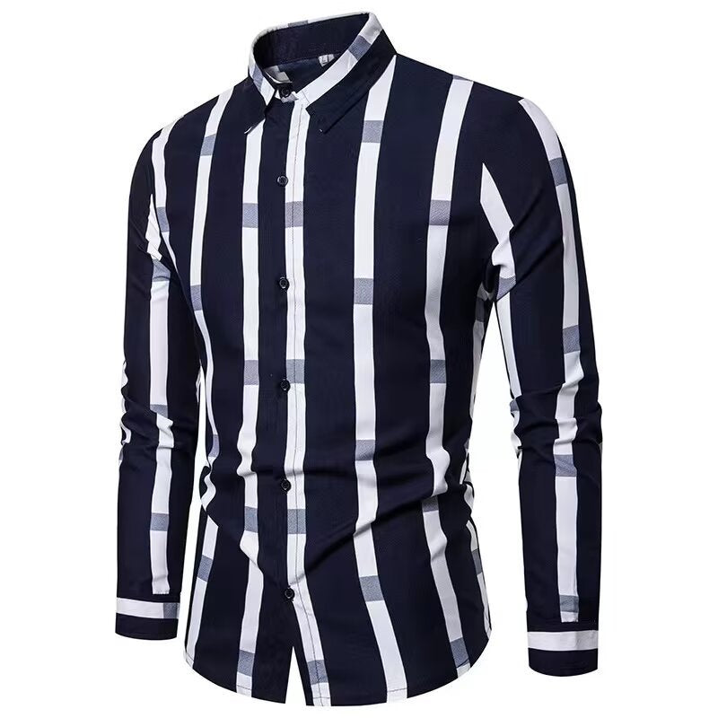 Men's Slim Fit Print Shirt - Long Sleeve Fashion Casual Shirt