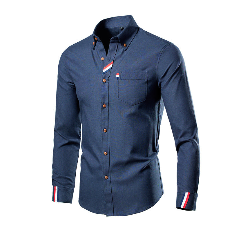 Men's Color Block Contrast Shirt - Slim Fit Long Sleeve Korean Style