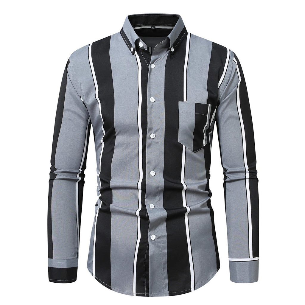 Men's Vertical Stripe Shirt - Long Sleeve Casual Plus Size
