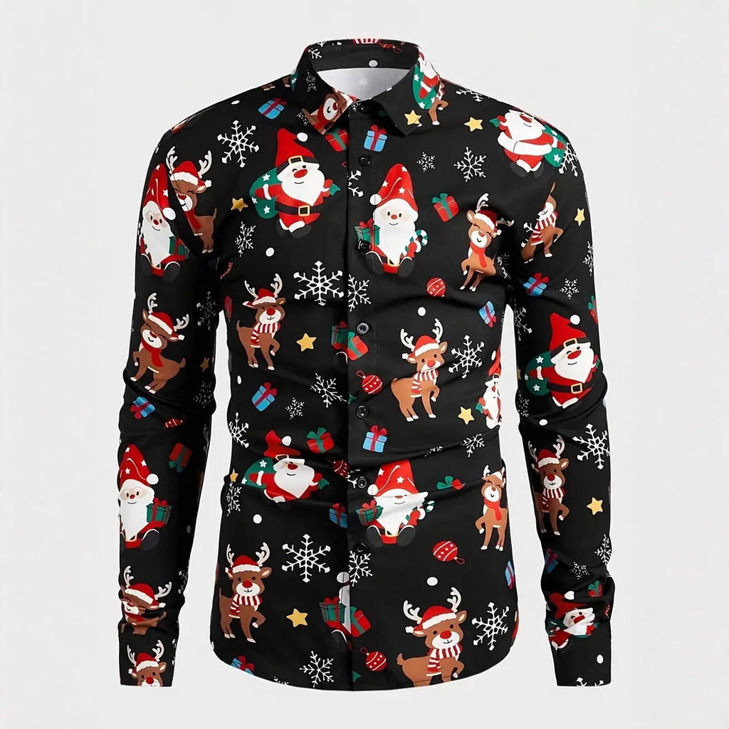Men's 3D Digital Floral Print Shirt - Long Sleeve Casual Shirt