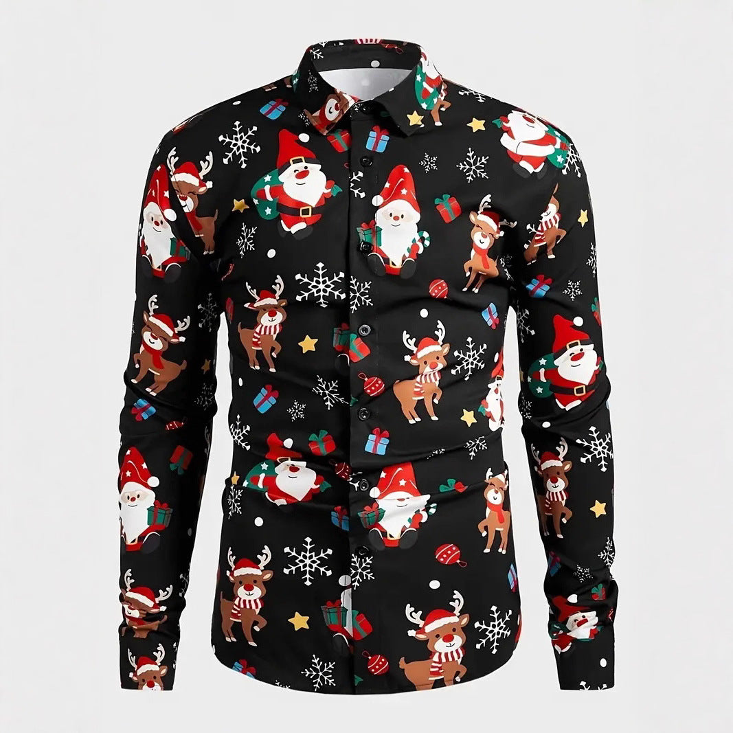 Men's 3D Digital Floral Print Shirt - Long Sleeve Casual Shirt