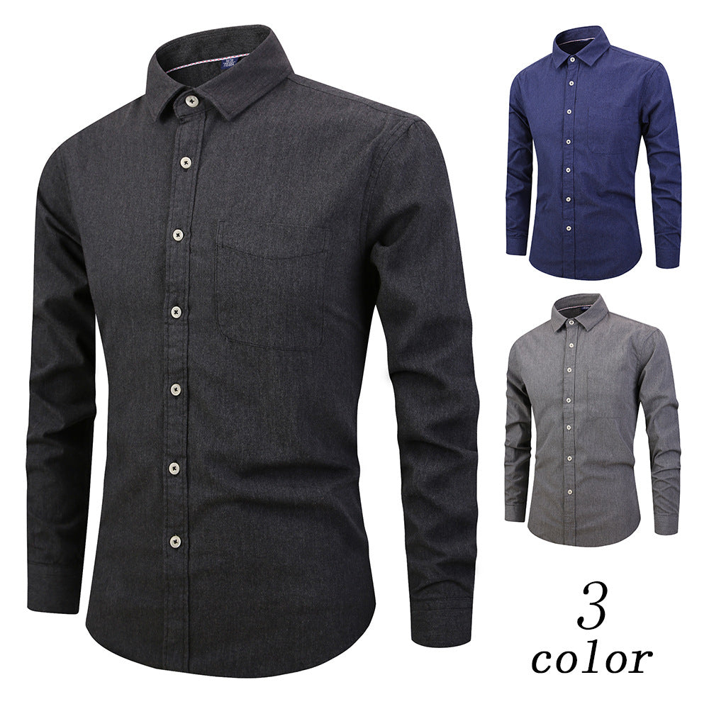 Men's Wrinkle-Free Brushed Long Sleeve Dress Shirt - Slim Fit Solid Color