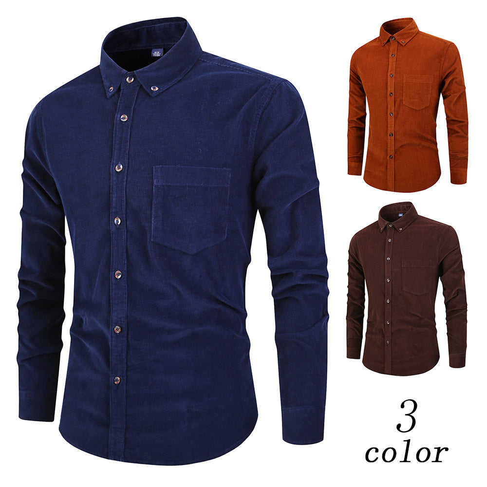 Men's Corduroy Long Sleeve Dress Shirt - Slim Fit Business Casual