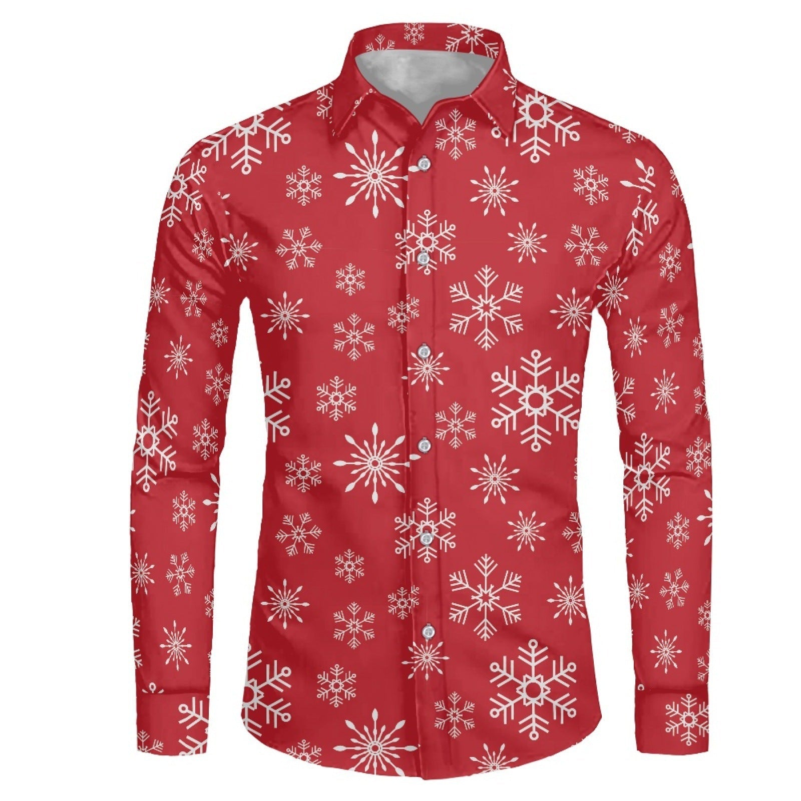 Men's Snowflake 3D Print Shirt - Long Sleeve Lapel Collar Plus Size