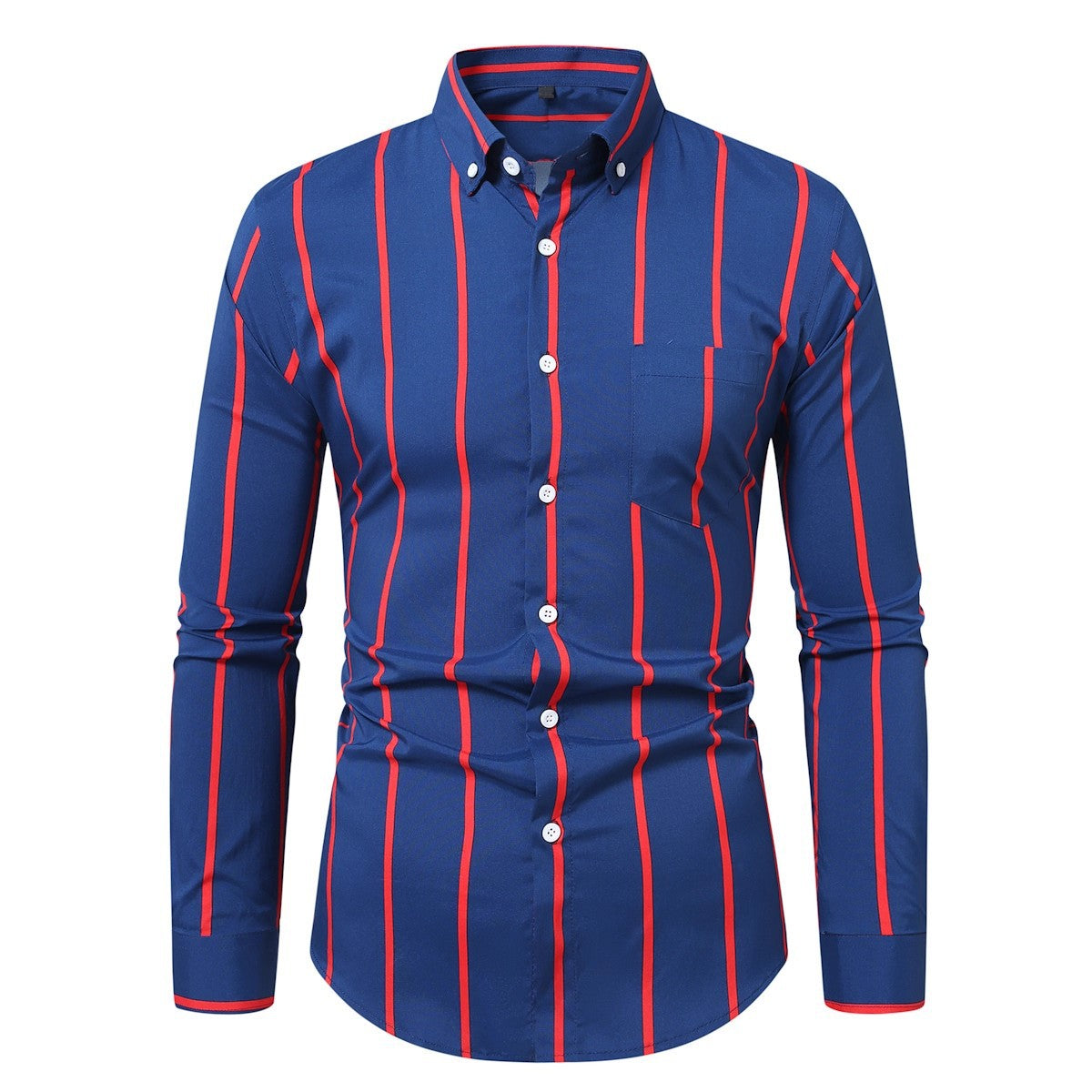 Men's Vertical Stripe Shirt - Long Sleeve Casual Plus Size