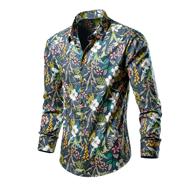 Men's Floral Print Hollow Out Shirt - Long Sleeve Casual Plus Size