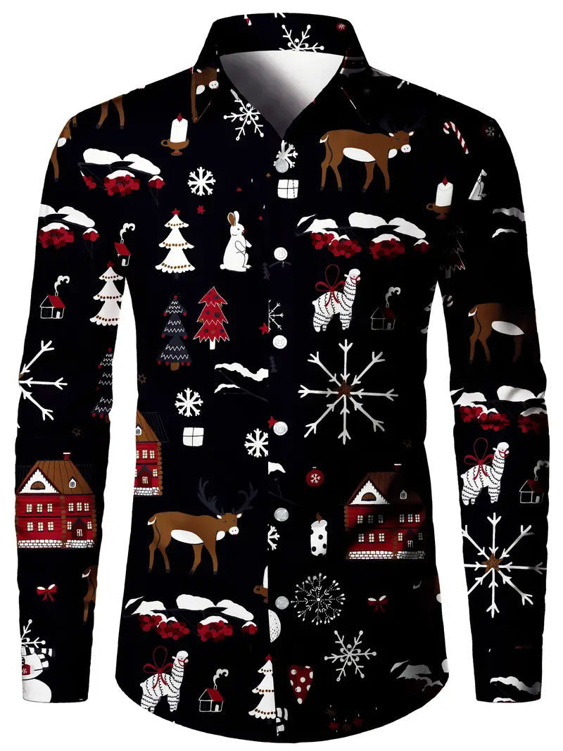 Men's 3D Digital Floral Print Shirt - Long Sleeve Casual Shirt