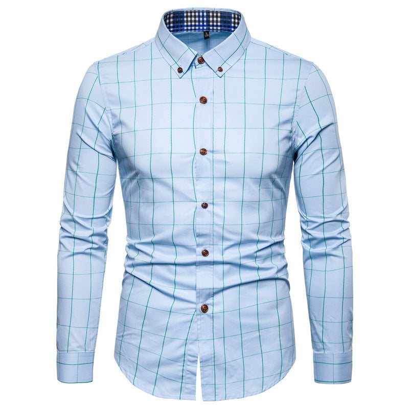 Men's Cotton Plaid Shirt - Slim Fit Long Sleeve Plus Size