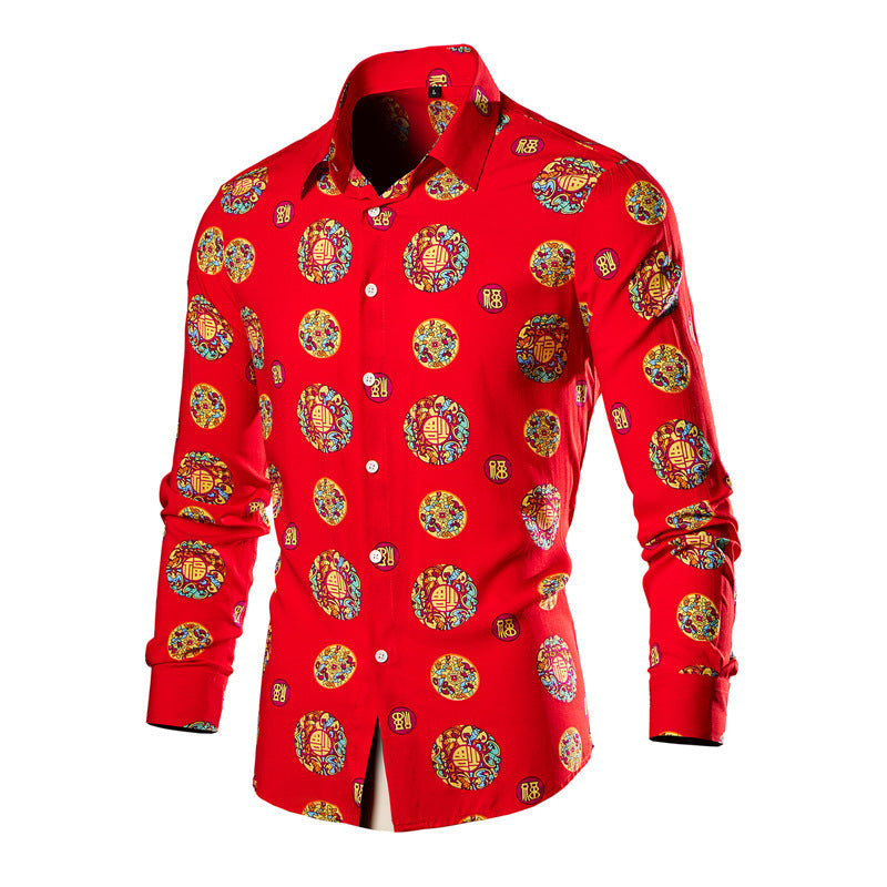 Men's Bold Floral Print Shirt - Long Sleeve Casual Multicolor