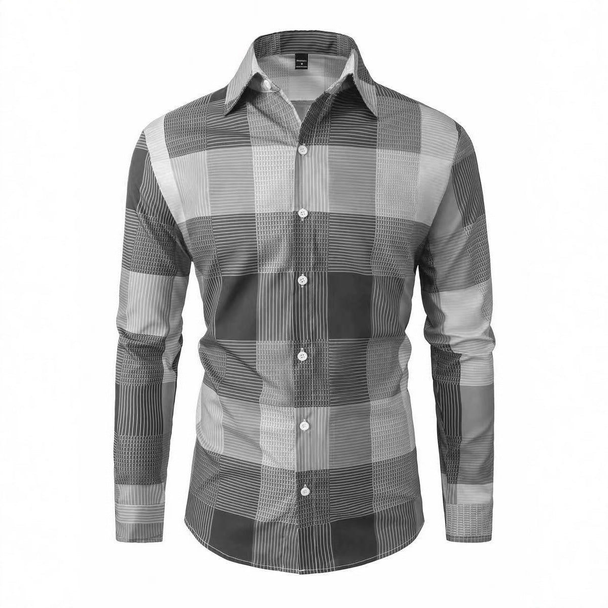 Men's Plaid Digital Print Shirt - Casual Long Sleeve Button-Up